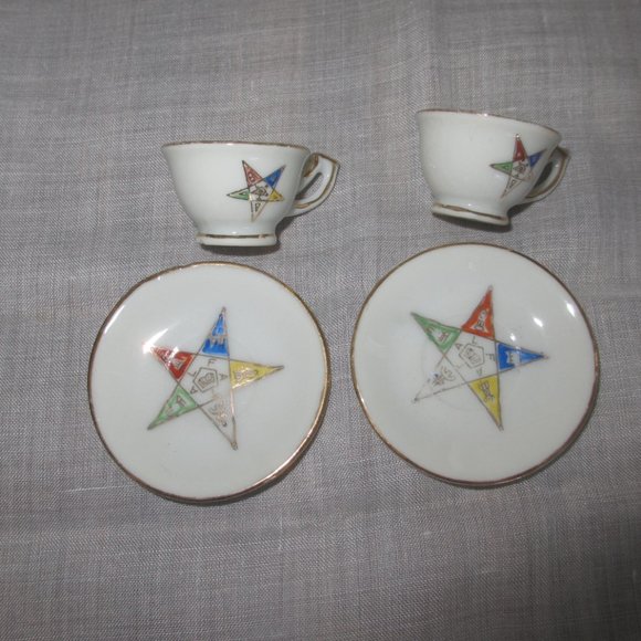 2 MINI PAIRS VINTAGE Masonic Eastern Star Ceramic dish Saucer tea cup DOLLHOUSE - Picture 3 of 15